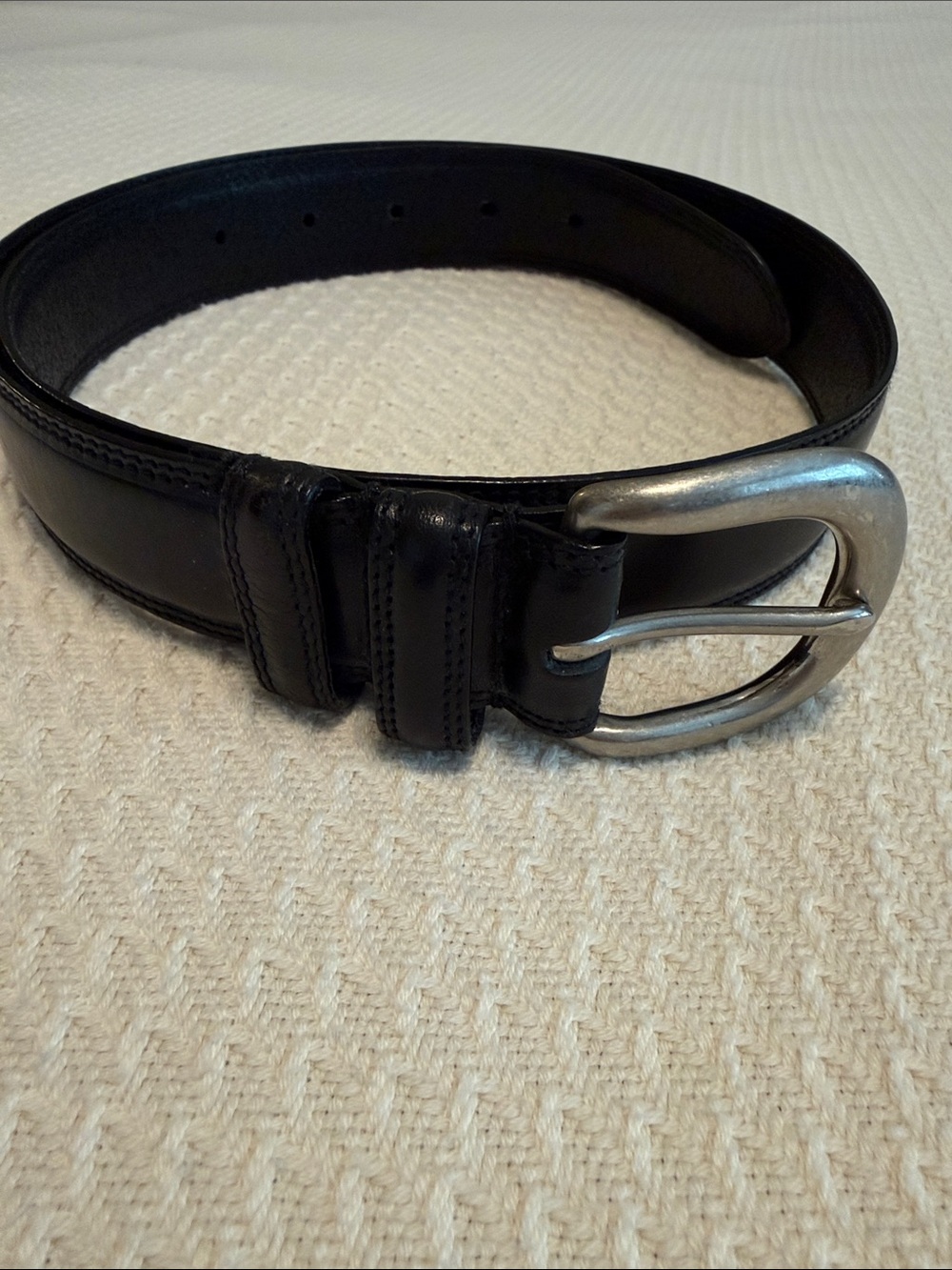 Amanda Smith Black Leather Belt with Silver Buckle